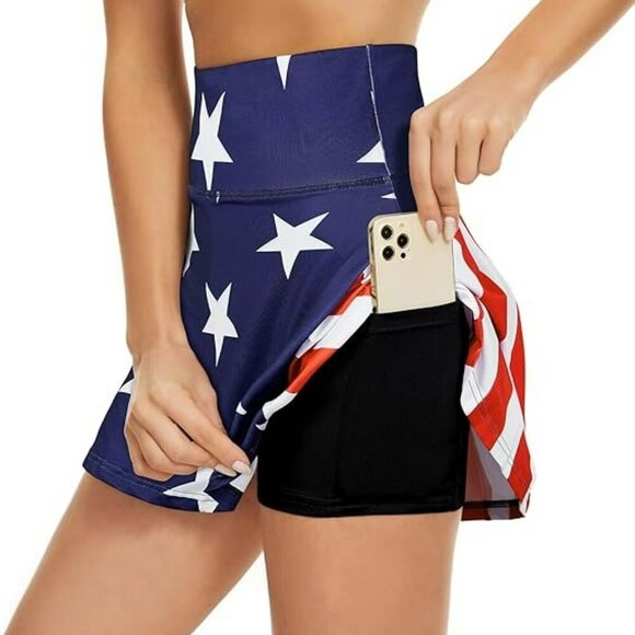 High Waist Pleated Tennis Skirt American Flag Design - Picture 10 of 10